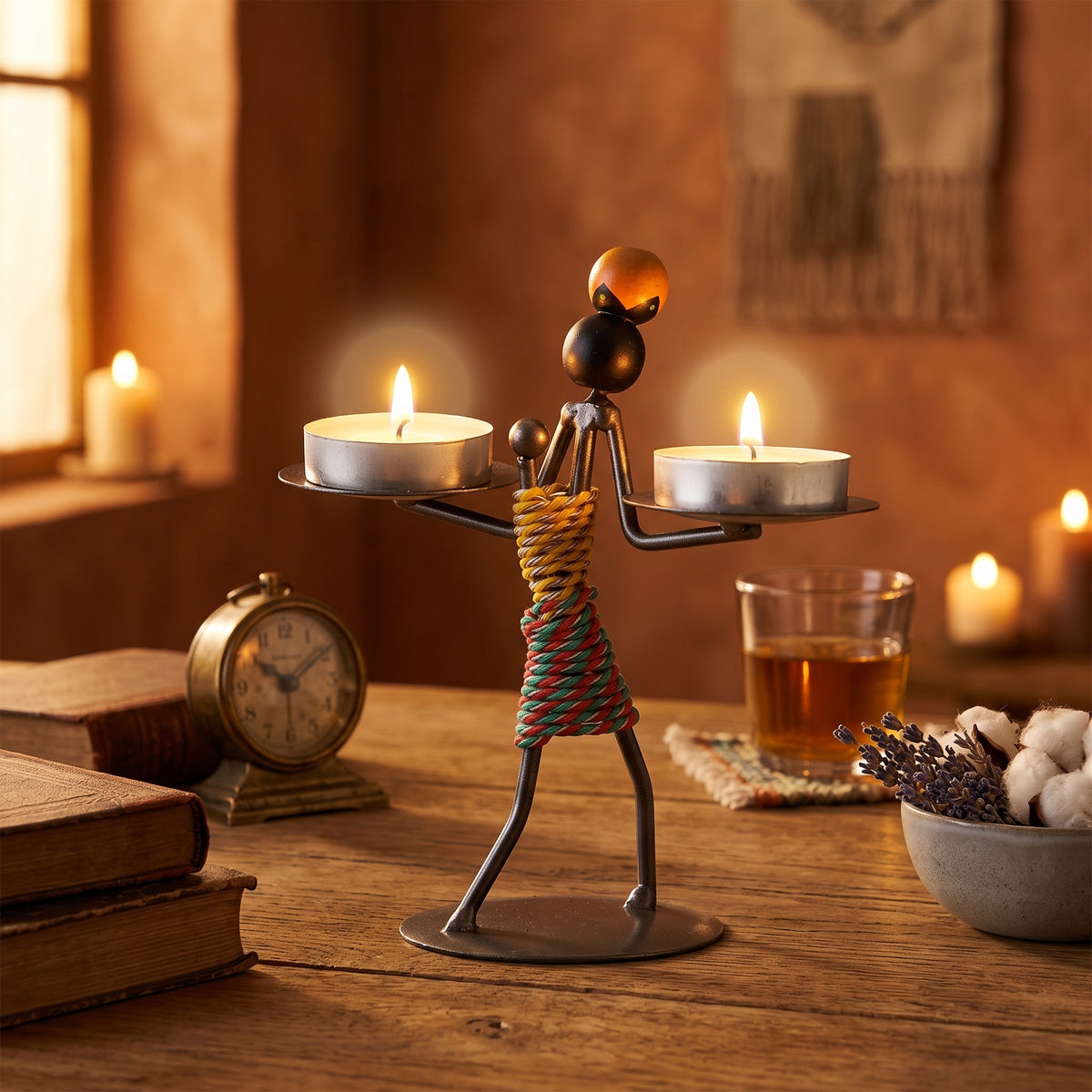 Dual-Head Iron Figure Candle Holder