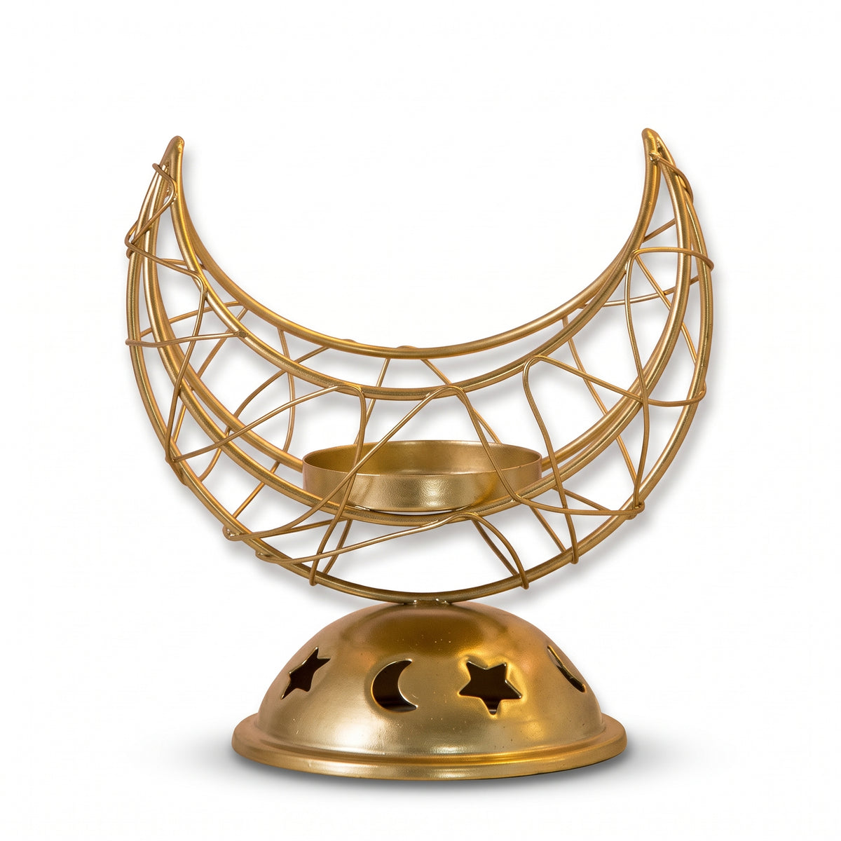 Gold Crescent Moon Iron Candle Holder