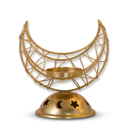 Gold Crescent Moon Iron Candle Holder