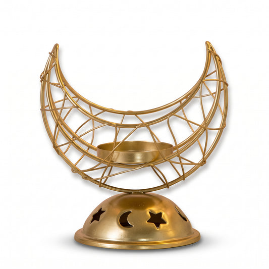 Gold Crescent Moon Iron Candle Holder