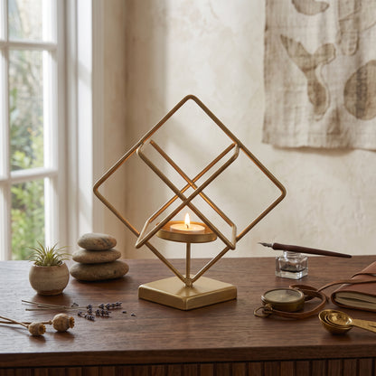Geometric Cube Gold Candle Holder