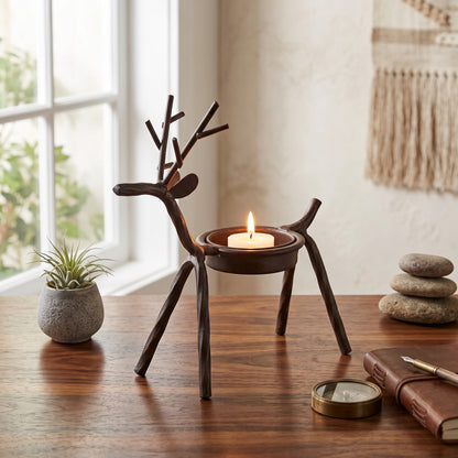 Brownish Red Iron Reindeer Candle Holder