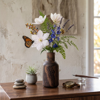 Vintage Carbonized Wooden Tabletop Vase