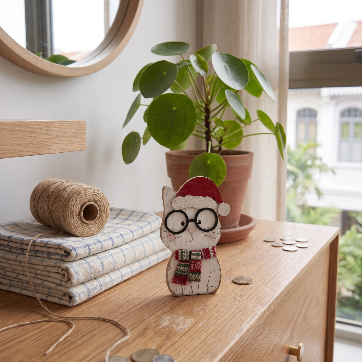 Glasses Cat Wooden Tabletop Ornament