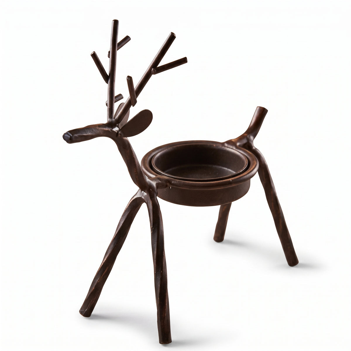 Brownish Red Iron Reindeer Candle Holder