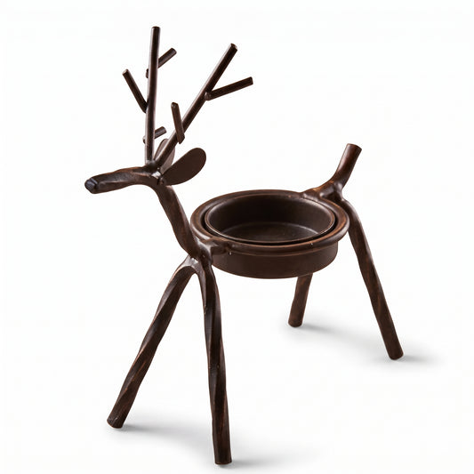 Brownish Red Iron Reindeer Candle Holder