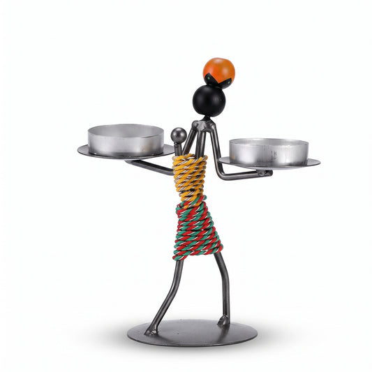 Dual-Head Iron Figure Candle Holder
