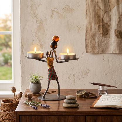 Dual-Head Iron Figure Candle Holder