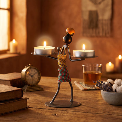 Dual-Head Iron Figure Candle Holder