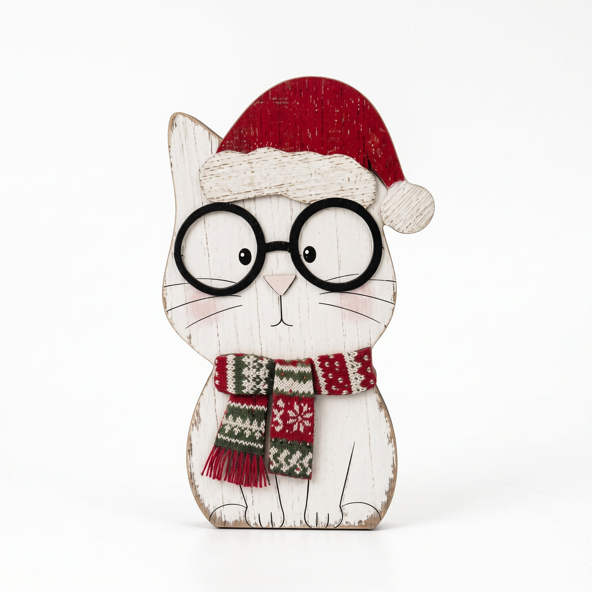Glasses Cat Wooden Tabletop Ornament