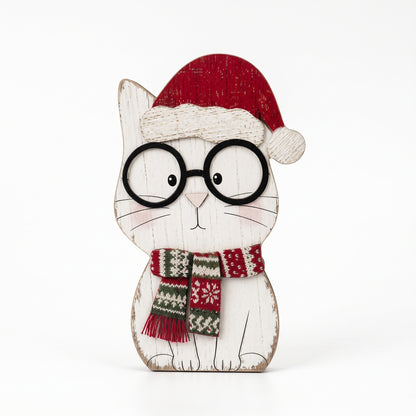Glasses Cat Wooden Tabletop Ornament