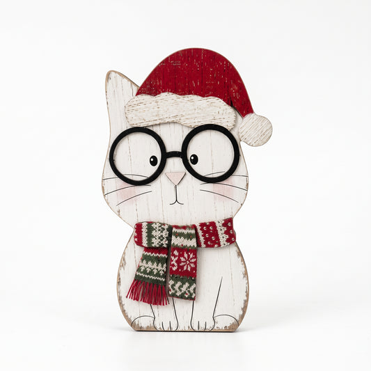 Glasses Cat Wooden Tabletop Ornament