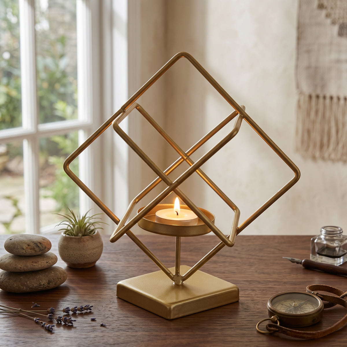 Geometric Cube Gold Candle Holder