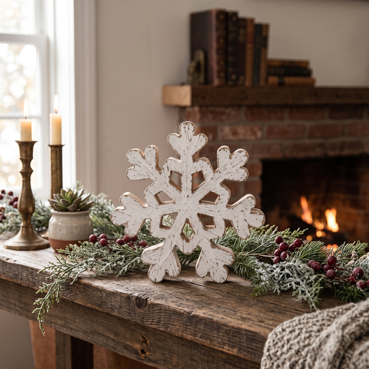 Wooden Snowflake Tabletop Ornament
