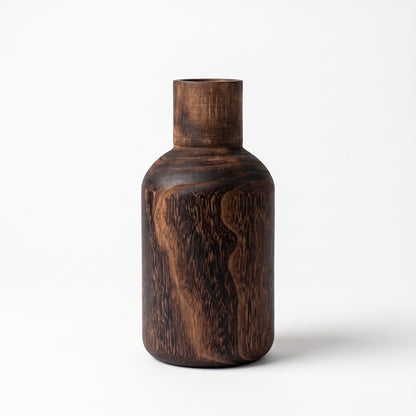 Vintage Carbonized Wooden Tabletop Vase